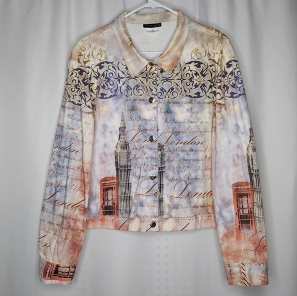 Vtg 90s Impulse Women Jacket XL‎ London Typography Graphic Grunge Fairy Y2K
